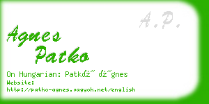 agnes patko business card